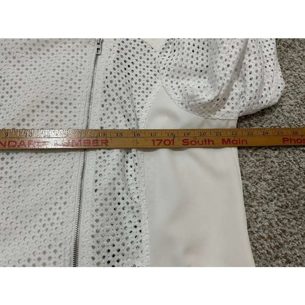 Chicos White Diamond Mesh Moto Jacket Womens Size 4 Asymmetric Zip Mixed Media - Picture 8 of 10